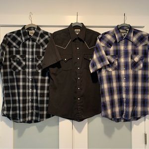 3 ELY CATTLEMAN Shirts with Pearl Snaps Sz M